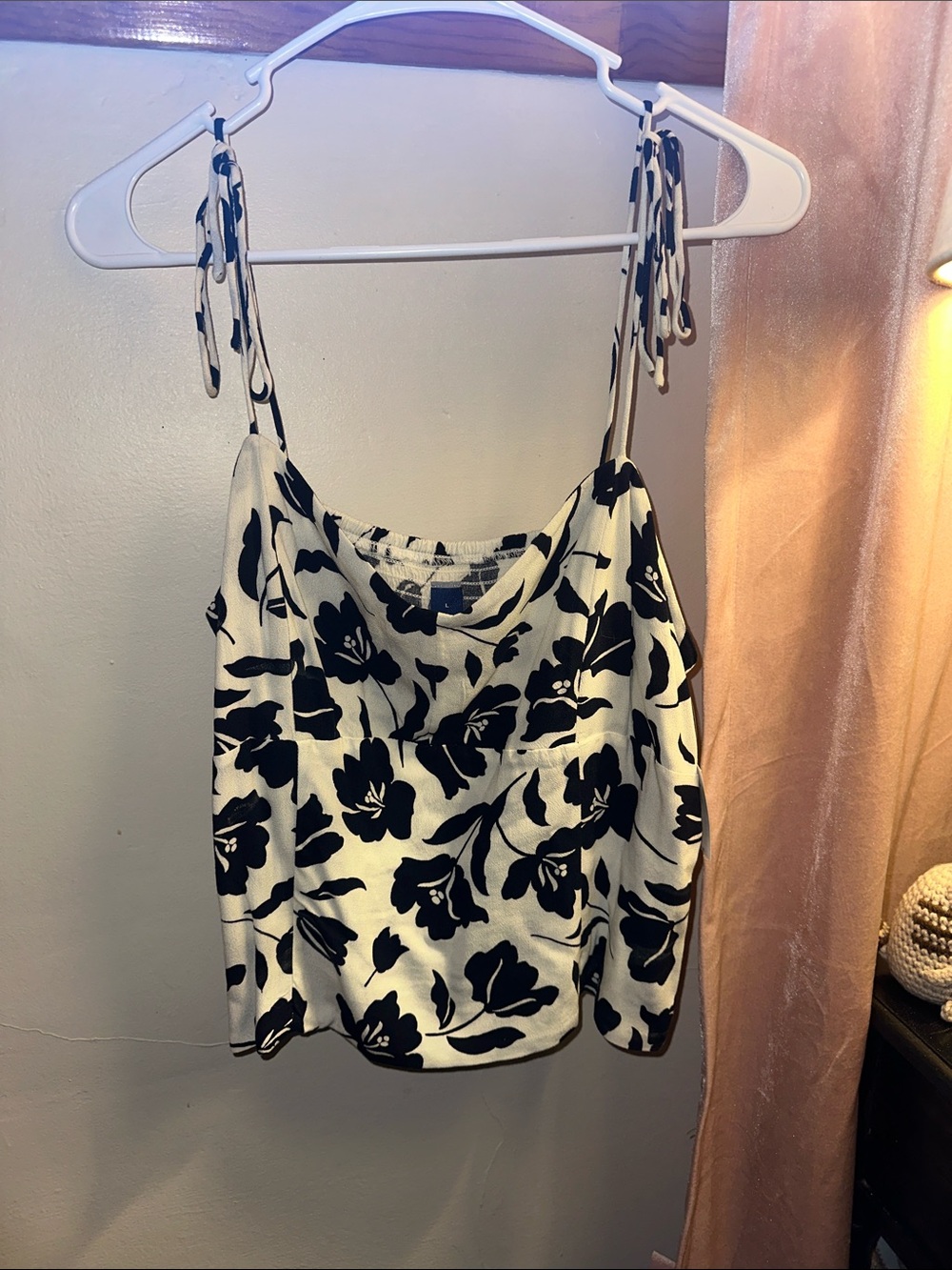 Navy & White Floral Tie-Strap Women's Tank Top